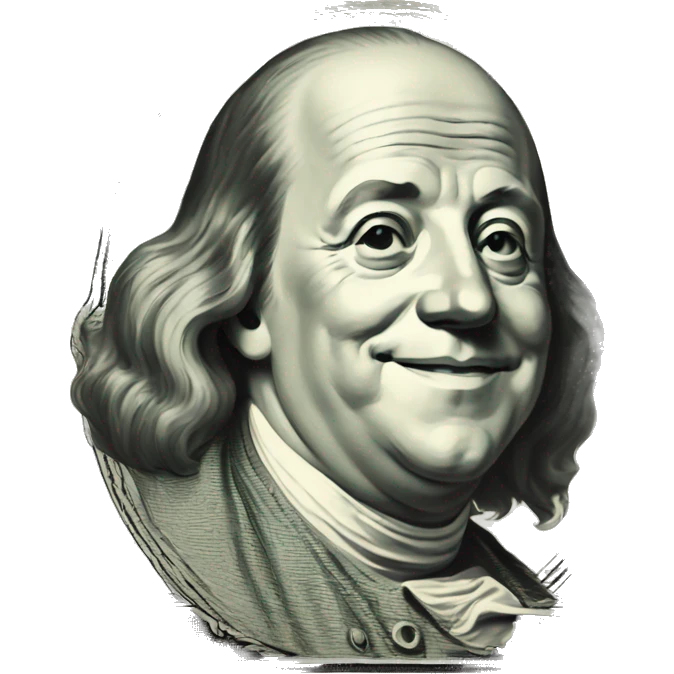 Benjamin Franklin dollar with great smile emoji