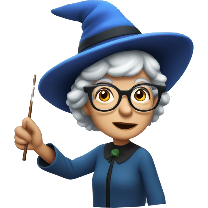 smart granny witch with glasses and blue hat directing orchestra emoji