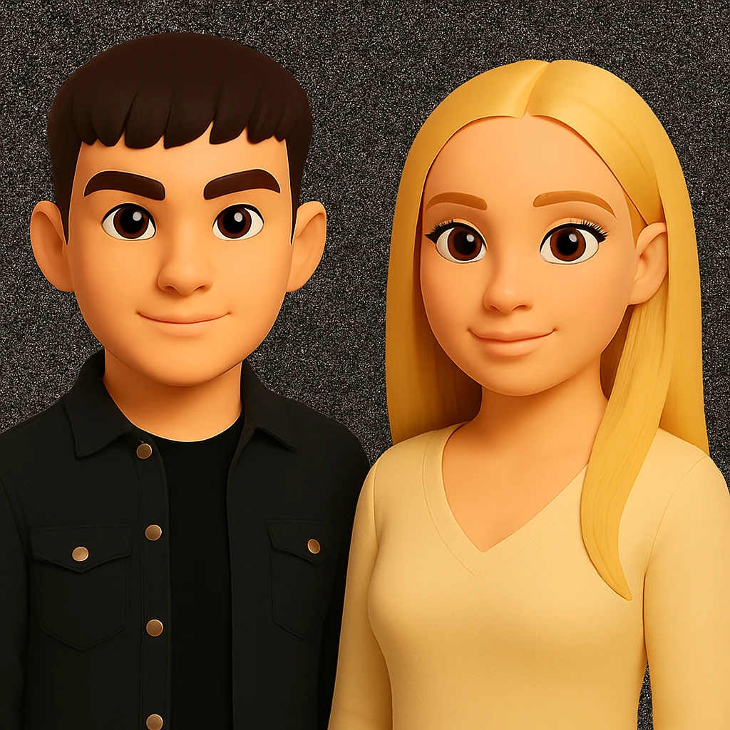 Make the people stand slightly farther apart from each other while preserving the original style and background. emoji