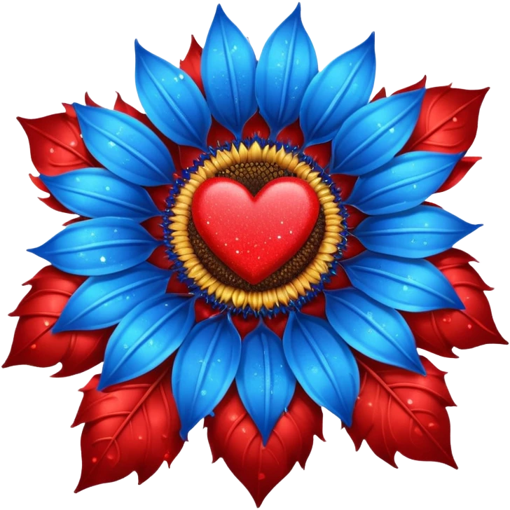 Blue sunflower surrounded with hearts and sparkles emoji