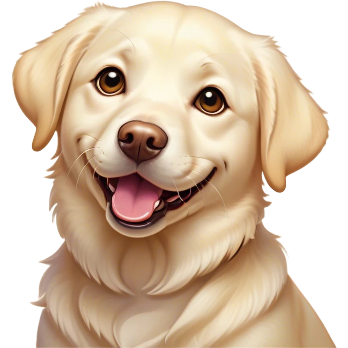Cinematic Comical Cream Labrador Portrait Emoji, Head tilted dramatically with an exaggeratedly amused expression, featuring a glossy cream Fur with a radiant sheen, wide, expressive warm eyes filled with playful disbelief, Simplified yet hilariously expressive features, highly detailed, glowing with a slightly sassy glow, high shine, dramatic yet playful, stylized with an air of cheeky mischief, bright and endearing, soft glowing outline, capturing the essence of a spirited and over-the-top companion, so meme-worthy it feels like it could side-eye its way into internet fame instantly! emoji
