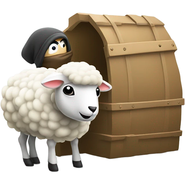 A thief stealing a white sheep by putting it in trunk of car emoji
