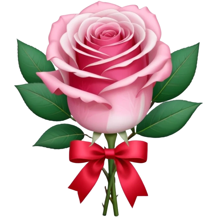 One pink rose and one white rose in transparent bouquet with red band  emoji