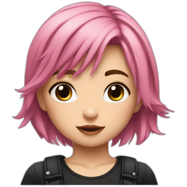 Front view curvy emo girl pink hair sits on the floor straight view hands up black skirt полосатые рваные чулки emoji