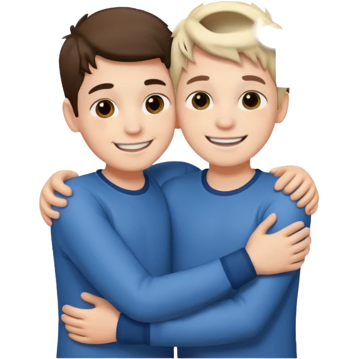 Two boy friends hug white  emoji