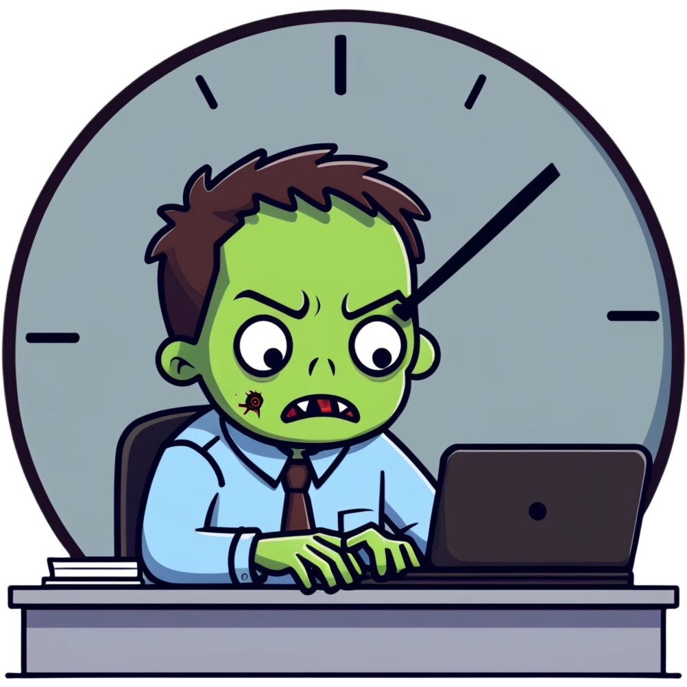 tired zombie office worker staring at clock waiting for break time emoji