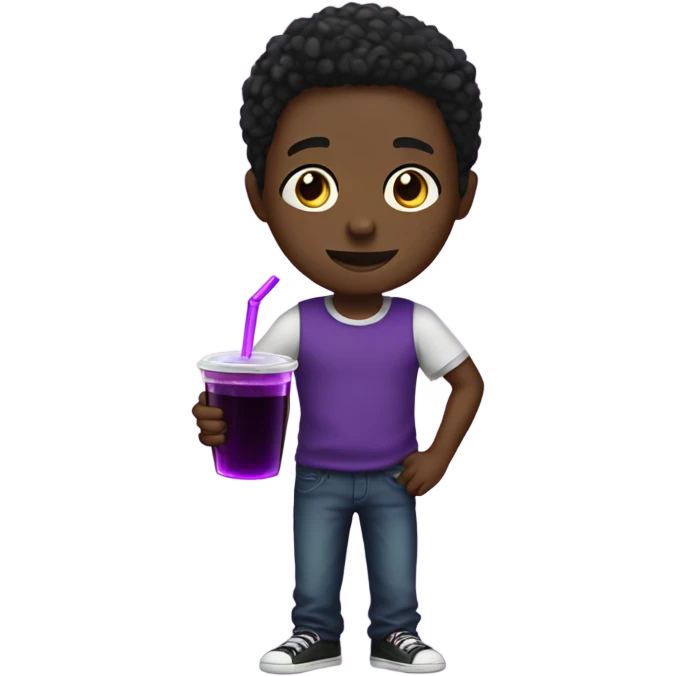 Black boy holding cup with purple juice emoji