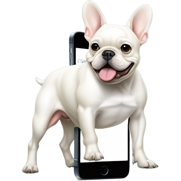 White French bulldog peeing on an iPhone  emoji