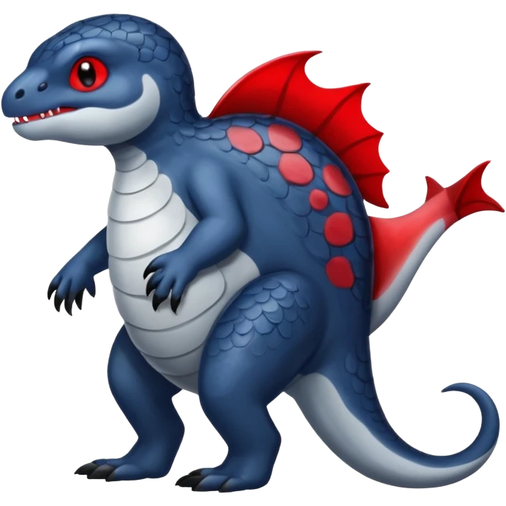 midnight blue-gray-black, with red markings, white belly, scaley Bastet-Noibat-Gatomon-Garchomp-Digimon-Fakémon-Pokémon-creature (full body) emoji
