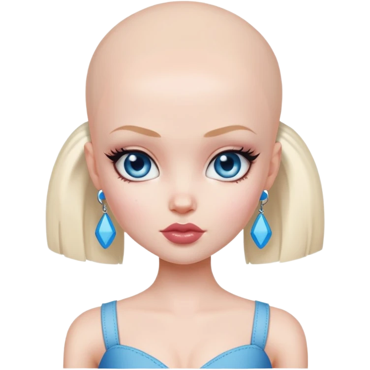 pretty bratz baddie, bald, pale skin, blue eyes emoji