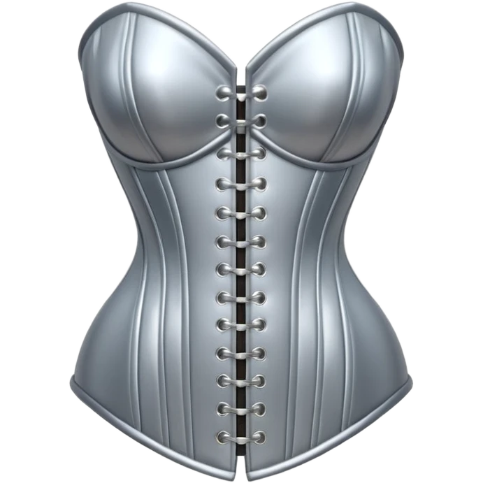 A luxury corset emoji made of silver chrome, smooth metallic curves, minimal fashion silhouette, glossy reflections, sensual high-end aesthetic, iOS emoji style, centered, clean white background emoji