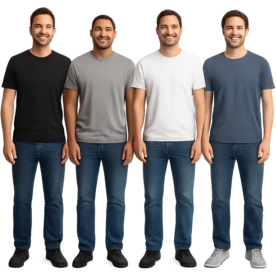 regular men, standing, t-shirt and jeans, minimal background emoji