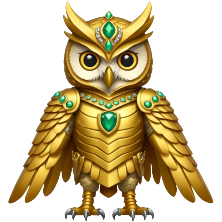 owl warrior wearing golden armor embedded with emerald jewels

 emoji