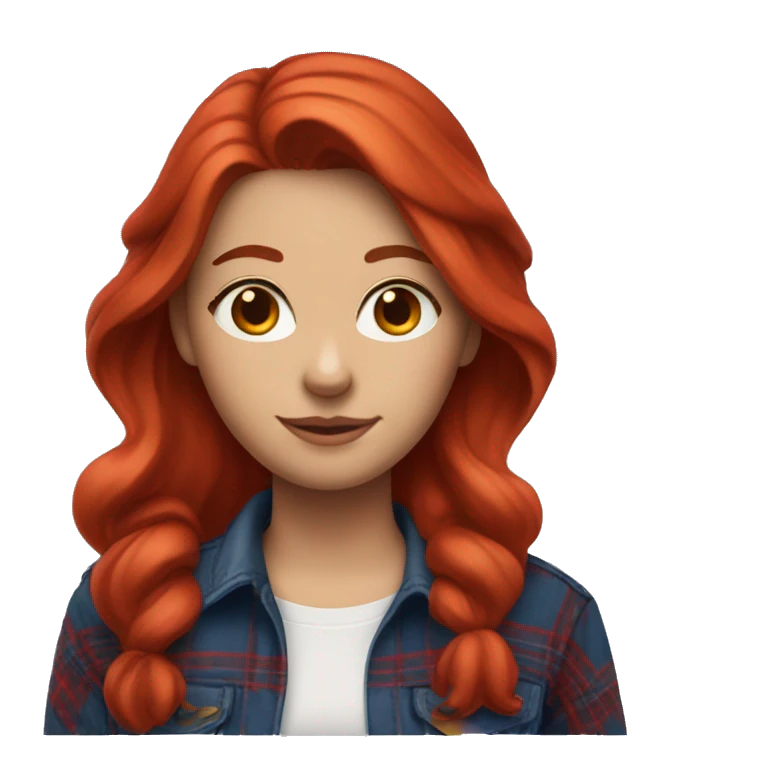 Ruby Red haired woman wearing a red flannel shirt and blue jeans emoji