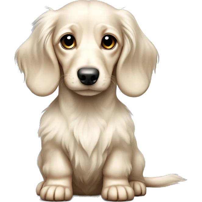 white cream colors long haired dachshund puppy full body emoji