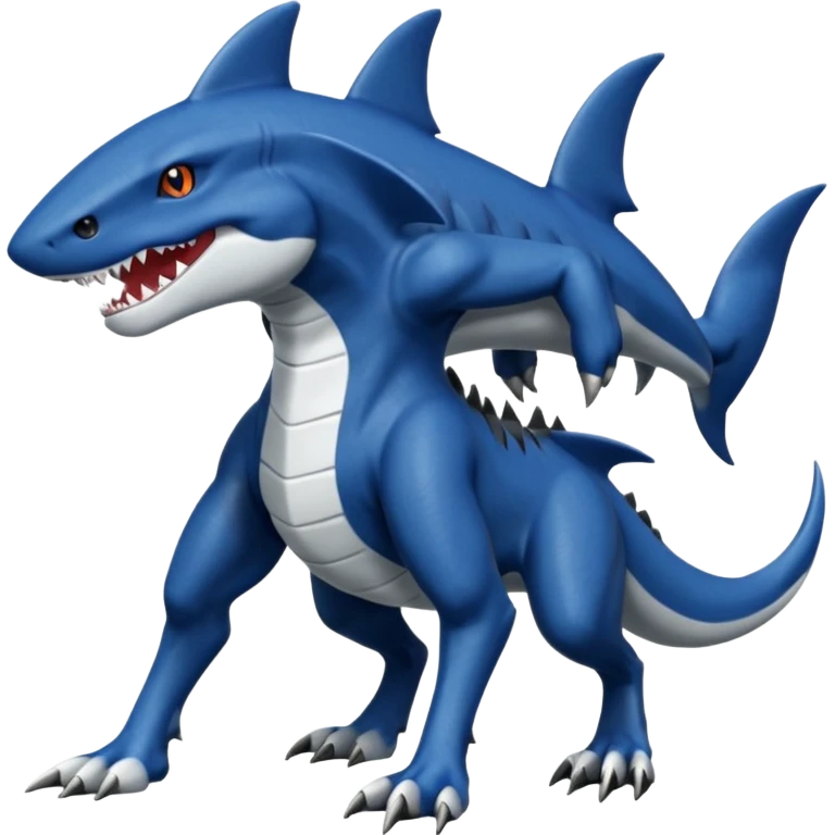 dark-deep-denim-steel-cobalt-blue 4-legged digitigrade land-shark-landhai-vernid-sergal-sharpedo-houndoom-hybrid-fusion-creature, full body emoji
