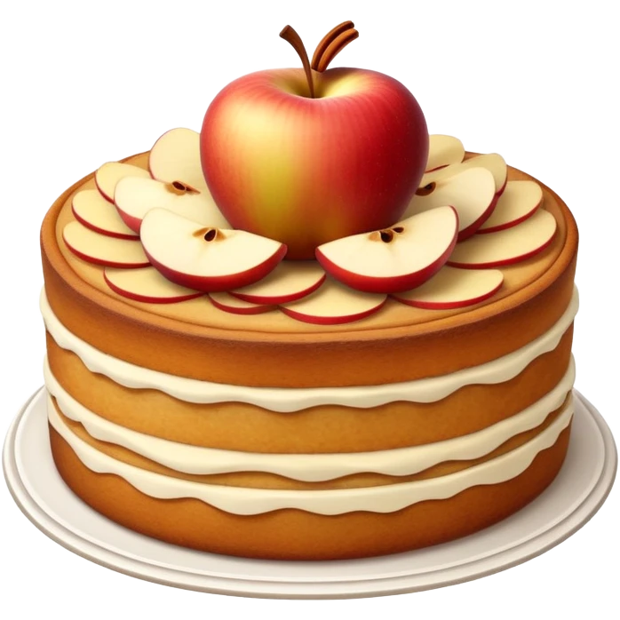 cinematic-realistic-apfelkuchen-cake-emoji,-depicted-as-a-classic-cake-with-cinnamon-and-thinly sliced apples on the top a few neatly spread out-rendered-with-soft-textures-and-warm,-inviting-lighting. emoji