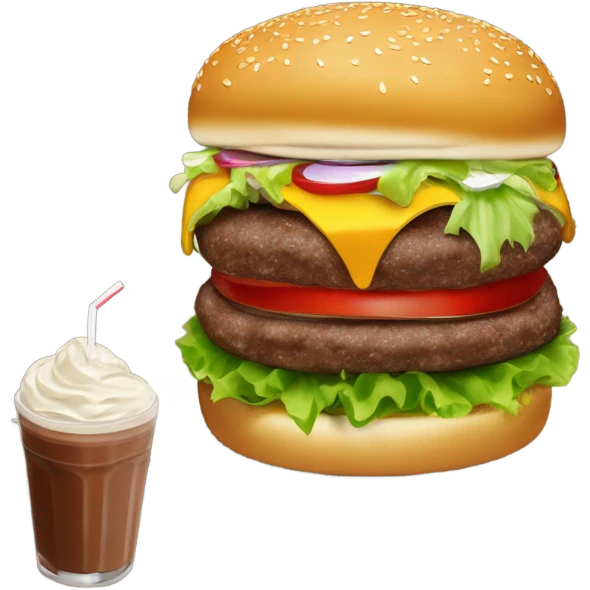 Cheese burger, fries, and a chocolate shake emoji