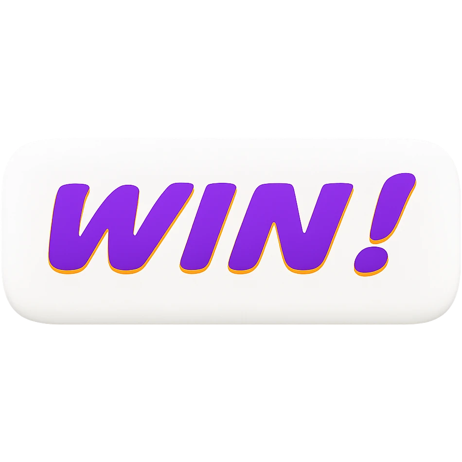 Remove the dark glow or shadow behind the letters on the win bar. Make the bar itself completely white, keeping the purple and gold 'WIN!' text and the bar's shape, with a transparent background. The style should maintain the original look of the win bar as shown in the reference image. emoji