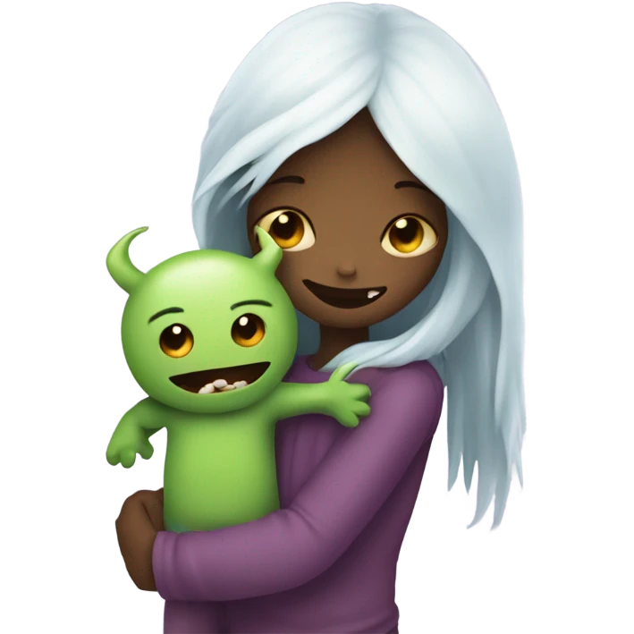 Girl Monster hugging little white boy emoji
