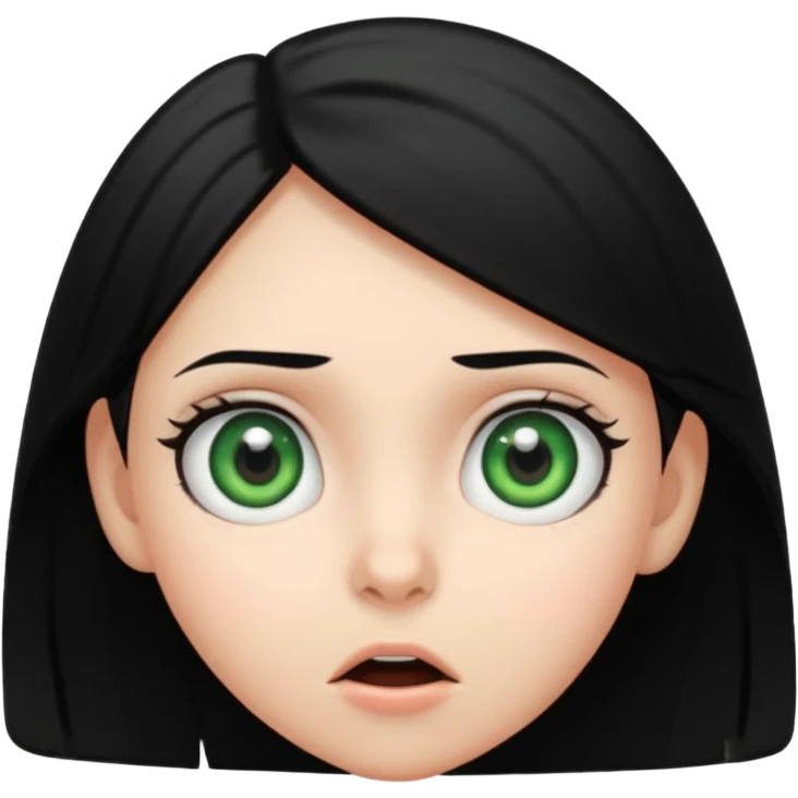 teenage girl with green eyes and black hair, surprised expression emoji