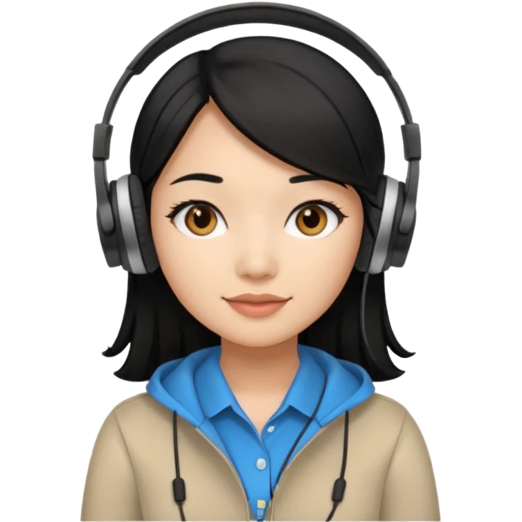 Female Filipino Virtual Assistant with Black Hair with headphone on emoji