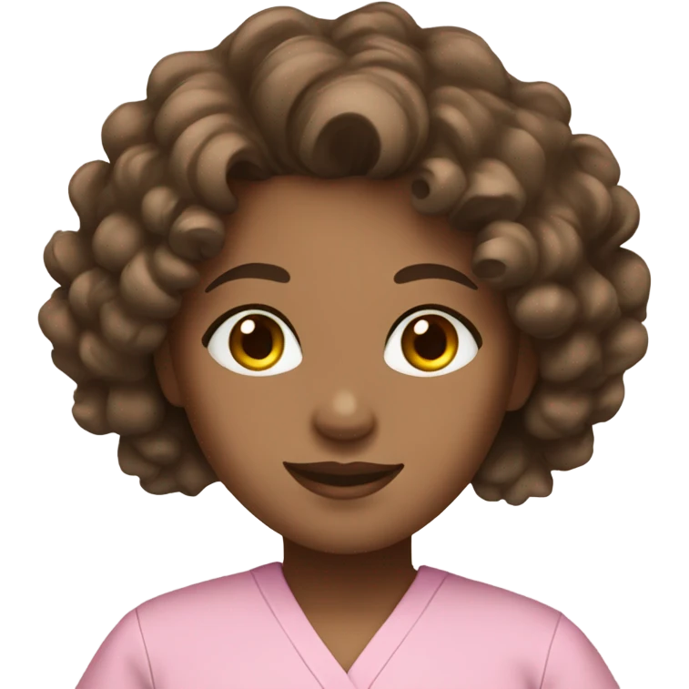 Girl with brown curly hair & brown eyes in pink scrubs  emoji