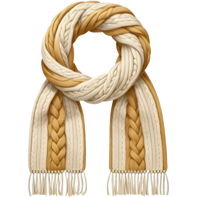 ivory cable-knit scarf emoji, isolated object, no person, folded not twisted, visible braided knit pattern like a knitted sweater, thick soft wool texture, light beige shadows, warm soft shading emoji