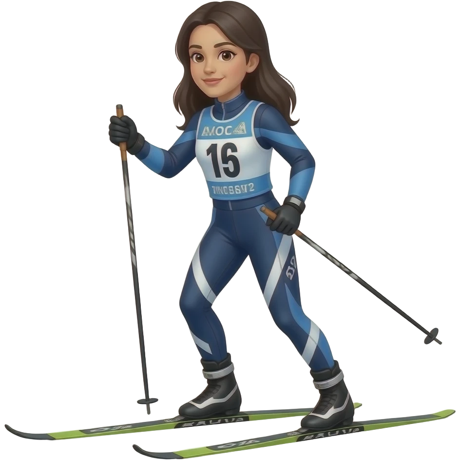lady dark hair Latina cross-country skier emoji