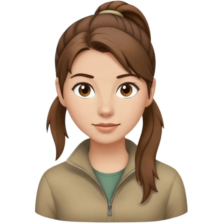 mujer piel clara. pelo castaño con una coleta de pelo recogido. ropa con tonos de color tierra emoji