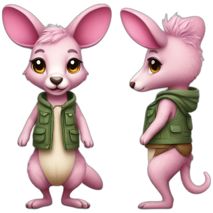 Pink haired kangaroo with cute clothes emoji