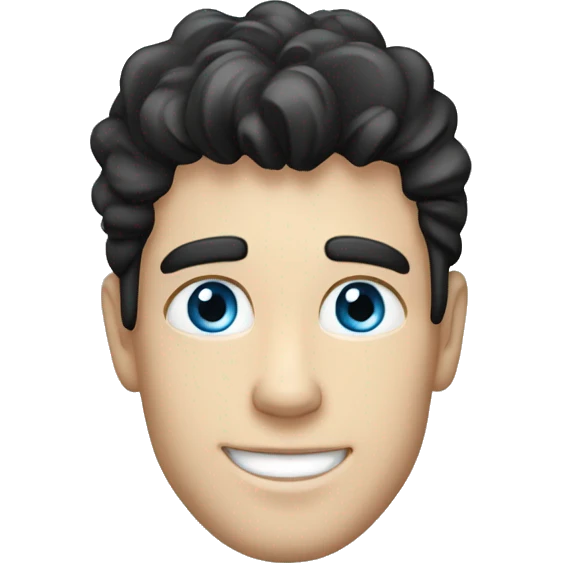 Man, blue eyes, black hair, bright blue eyes, white skin, caucasian, smiling, happy emoji