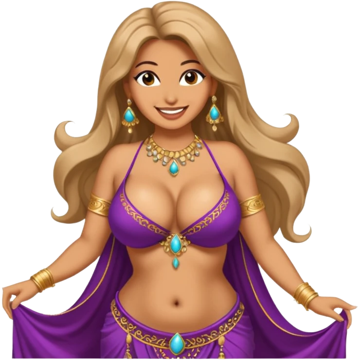 naked bellydancer with very massive naked breasts, giant cleavage, no bra, no top emoji