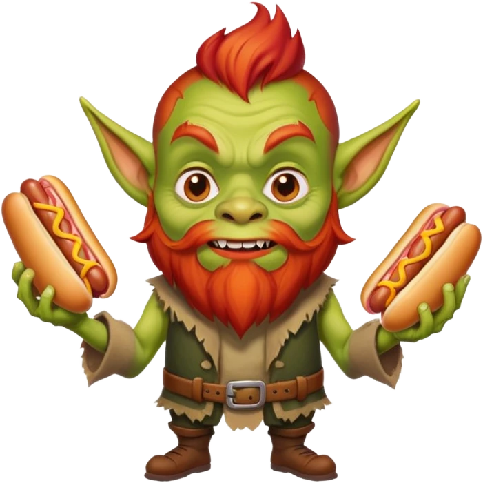 Goblin with red beard and hot dogs emoji