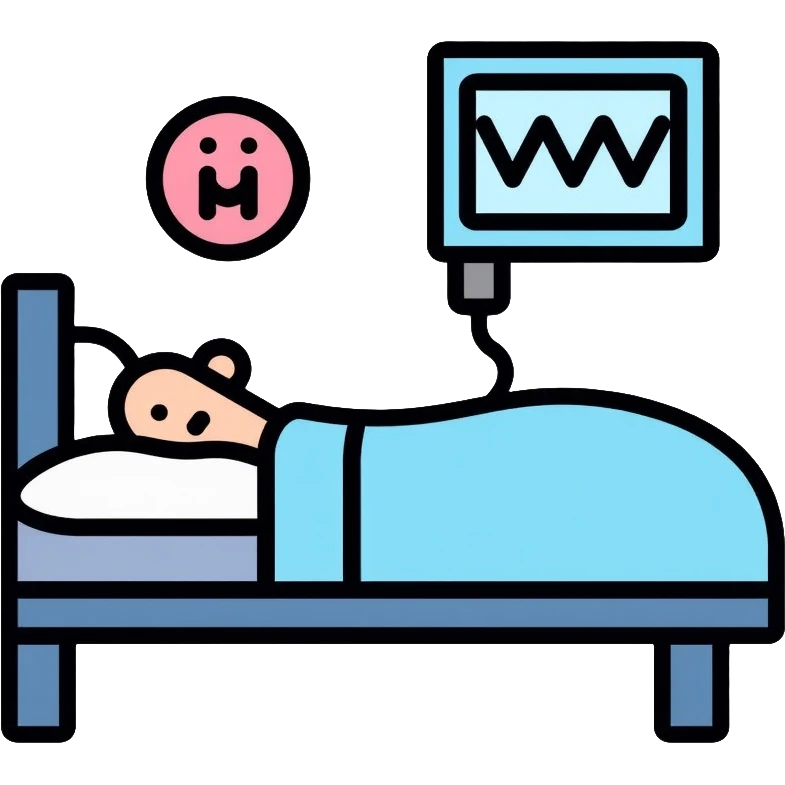 Sleep laboratory icon with bed, brain wave monitor, and sleep measurement equipment emoji