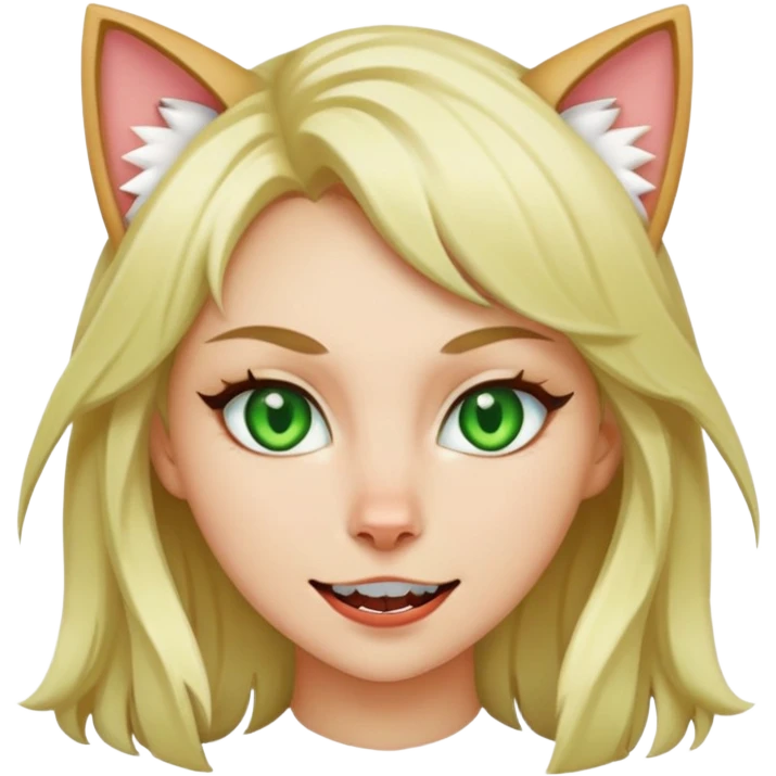 blonde with green eyes and cat ears and teeth emoji