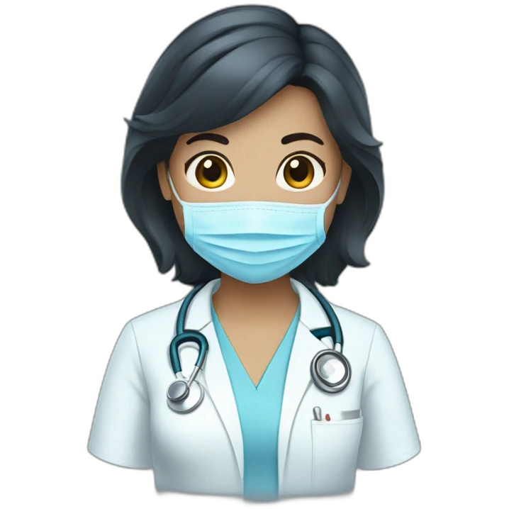 female black hair white Skin doctor in baby blue scrubs emoji