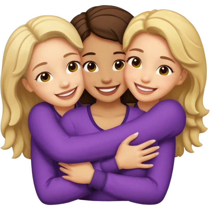Three light skin girls hugging emoji