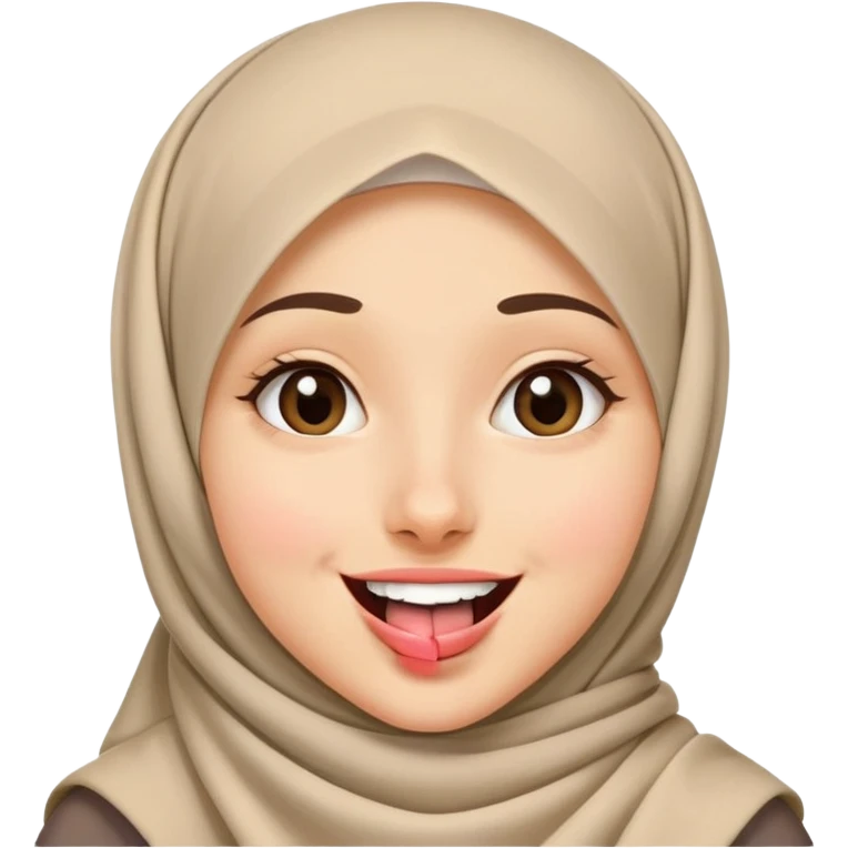 nữ, 15 tuổi, đội khăn hijab, tongue out, cười tươi, nhắm 1 mắt emoji