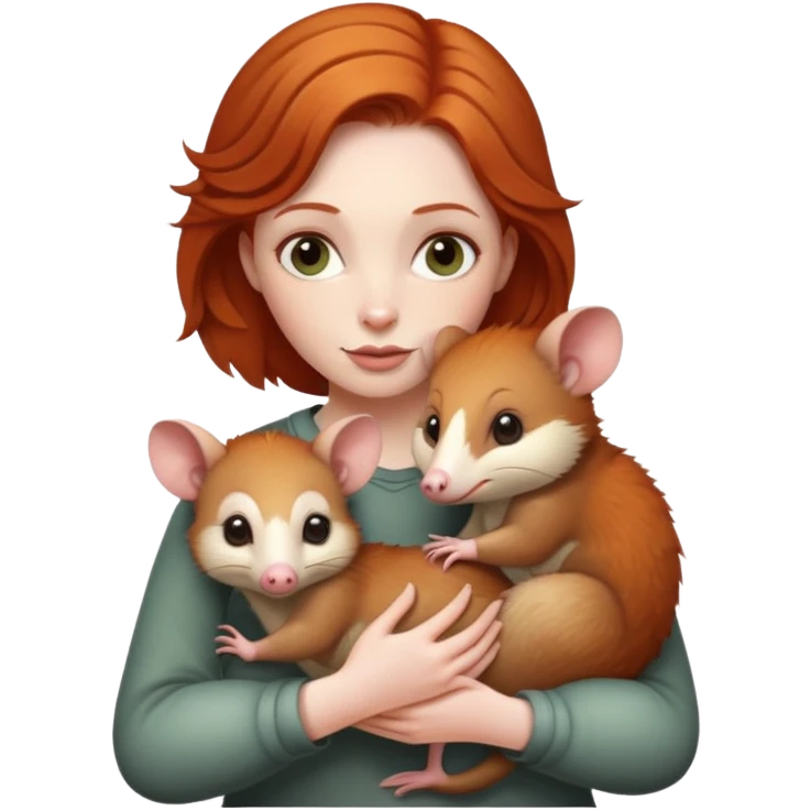 Ginger haired woman holding possum emoji