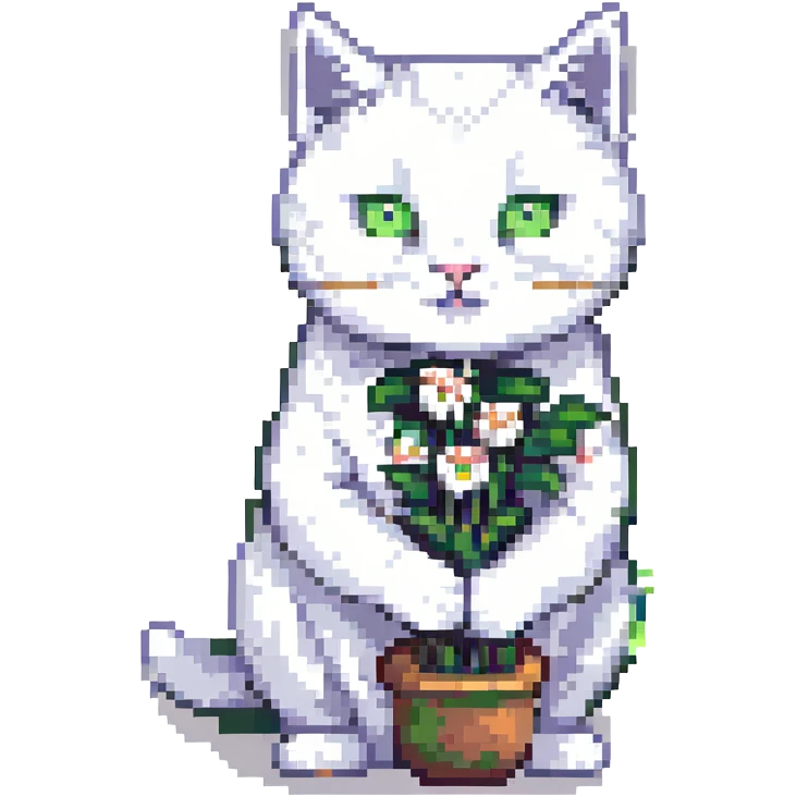 white cat holding green tulips emoji