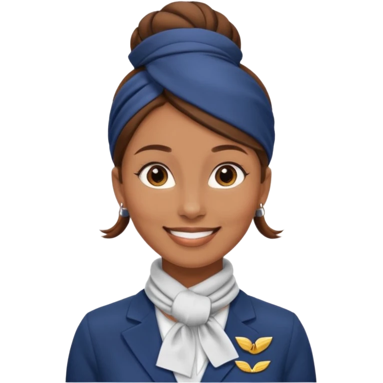  flight attendant, Light Brown skin, brown hair in single bun, neck scarf emoji