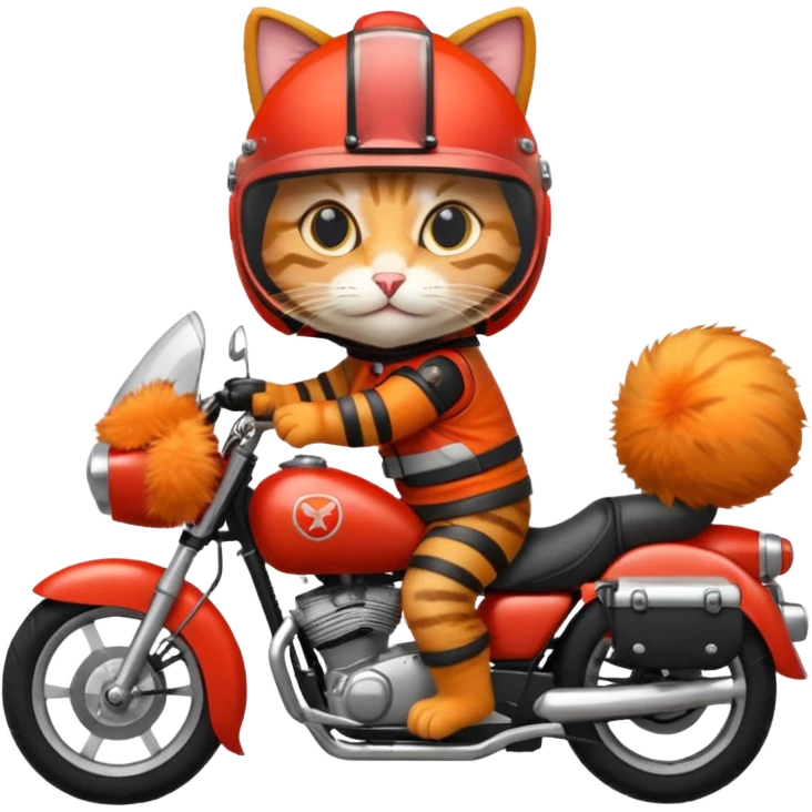 Cat on red and black motorcycle with helmet emoji