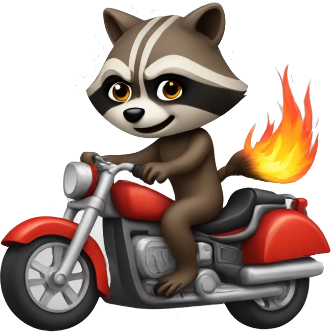 raccoon riding a fire motorcycle emoji