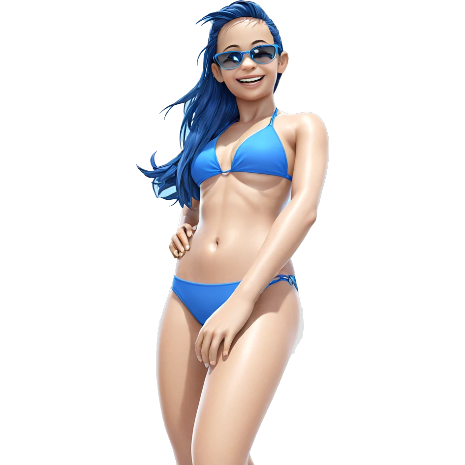 smiling girl in blue bikini emoji