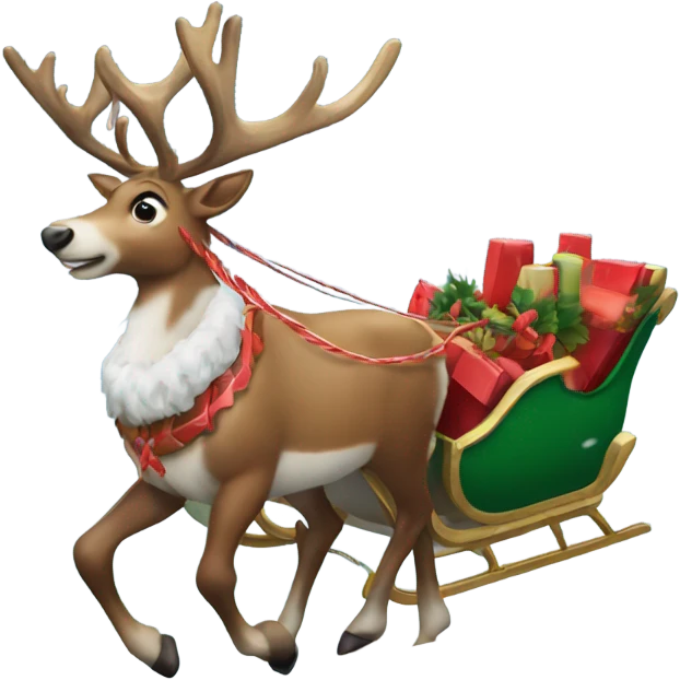 Realistic Reindeer pulling a Christmas sleigh through the snow  emoji