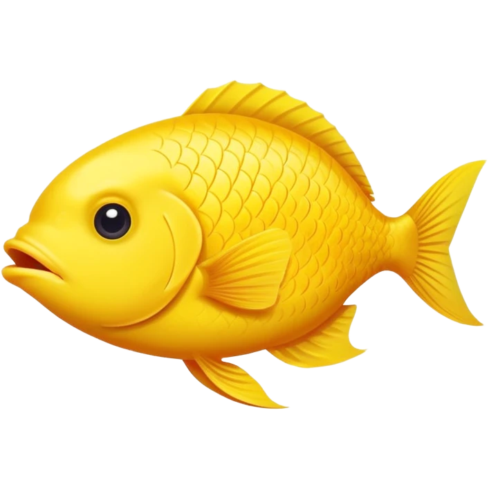 bright yellow fish in strict side view profile, facing exactly to the right, only one side visible, single eye, perfectly flat 2D representation, dopey stupid expression emoji