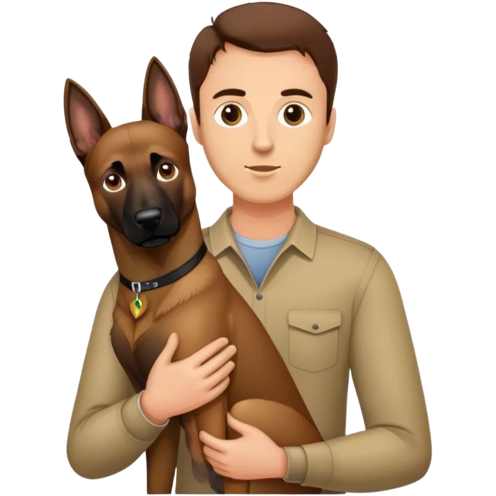 Man with brown hair holding a Belgian Malinois  emoji