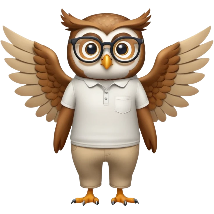 friendly anthropomorphised owl with wings instead of arms, in pants and a shirt, wearing glasses, walking upright, standard pose emoji
