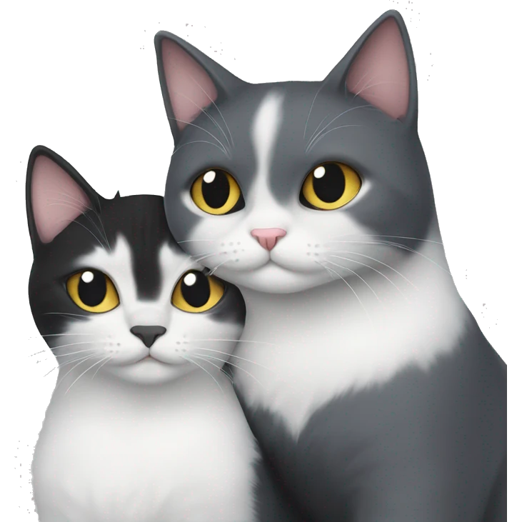 White and grey cat and black cat cuddling  emoji